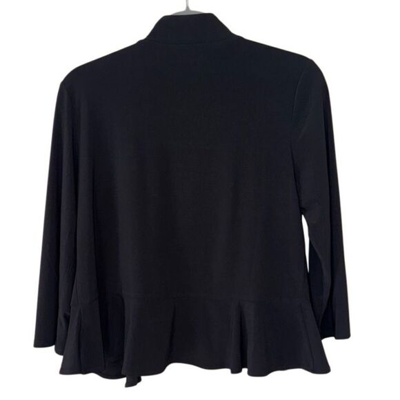 Nina Leonard Ruffle Open-Front Cardigan in Black Size Medium - Picture 4 of 6